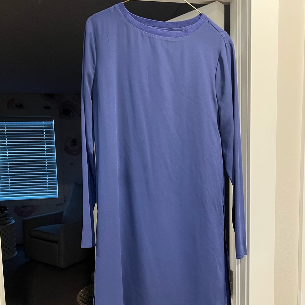 Halston long sleeve blue shirt dress, size S